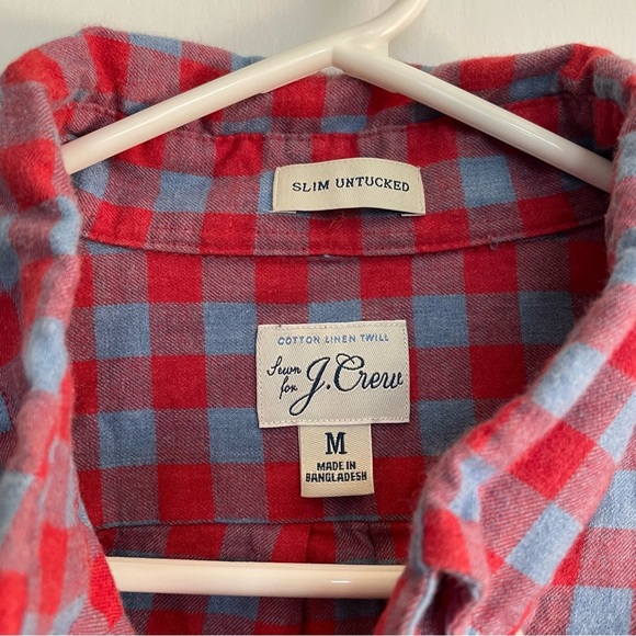 J. Crew Slim Untucked Cottton Linen Twill Men's Red and Blue Checkered Shirt M - Picture 4 of 10